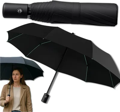 Produktbild von EDIBAZZAR | Taschenschirm SCHWARZ Automatik ANTI-UV Regenschirm