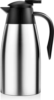 Produktbild von Thermoskan für Kaffee oder Tee, 2-Liter, Edelstahl, doppelwandige Vakuumisolierung, Dichtschlusstaste hält Getränke 24 Stunden kalt und warm, Gold.