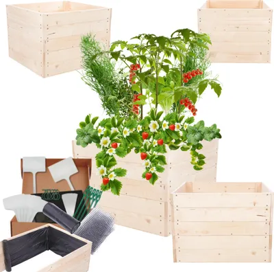 Produktbild von MODO24 Hochbeet Holz, Pflanzkasten, Massivholz, Kiefer, Kräuterbeet, Blumenkasten, Garten, Terrasse, 45x63x60 cm, Natur, ZP06