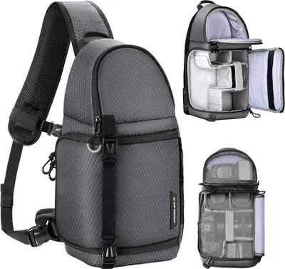 Zdjęcie produktu dla K&F Concept Camera Sling Bag Crossbody Torba na ramię DSLR Photography Szara