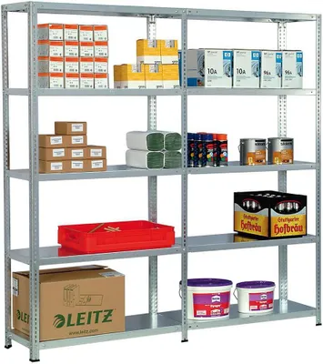 Produktbild von Fachbodenregal ADLER Schraubsystem | Medium-Duty | Grundregal | HxBxT 250x88x80cm | 6 Ebenen | Fachlast 250kg | Beidseitig nutzbar | Verzinkt