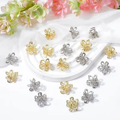 Produktbild von 20 Stück haarklammer Klein Haarkrallen Clips Mini Haarspangen Kleine Metall Gold Und Silber Haarclips Blumen Haarschmuck Blume Haar Kieferklammern für Damen Niedliche für Hochzeit Alltag Party