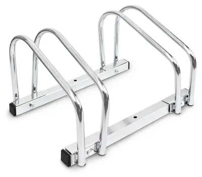 Produktbild von 2 x Fahrradständer, Boden/Wandmontage, für je 2 Fahrräder, Stahl, Fahrradhalter für draußen, HBT 26 x 40 x 32 cm, silber