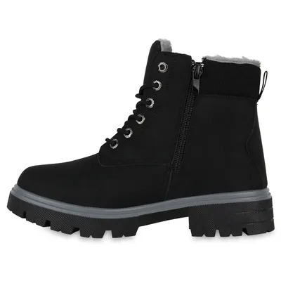 Produktbild von VAN HILL Damen Warm Gefütterte Worker Boots Stiefeletten Bequeme Schuhe 841423, Farbe: Schwarz, Größe: 39