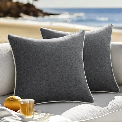 Obrázok produktu pre Ibenzoa® Sada 2 vonkajších poťahov na vankúše, 40 x 40 cm – polyester, vzhľad lnu, odolné voči poveternostným vplyvom a vode, tmavosivá farba