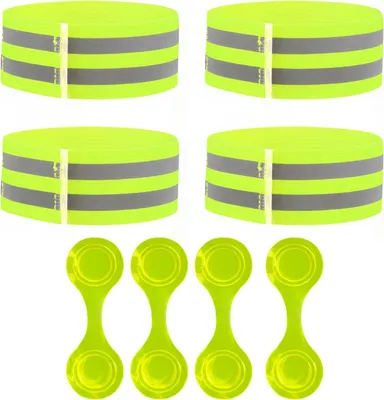 Produktbild von Doppeltes Reflektorband-Set, 4 Stück, universelles Reflektorband mit flexiblen Clips, Reflektoren, geeignet für Unterschenkel und Arme, ideal zum Joggen