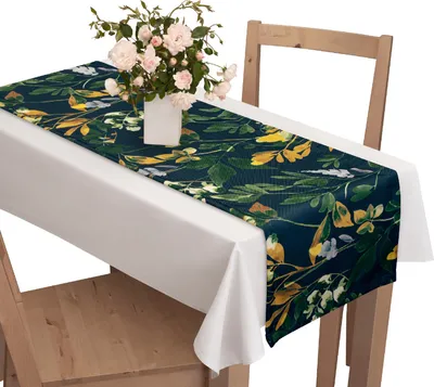 Produktbild von Tischläufer mit Muster 40 x 120 cm dunkle Farbe Blätter Grün Gelb