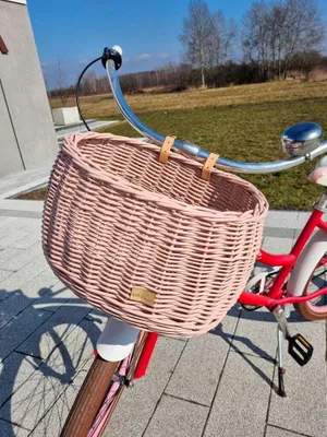 Obrázok produktu pre WikliBOX - Prútený košík na bicykel, tmavo ružový s popruhmi, veľký Dumpy - 42x30xH26