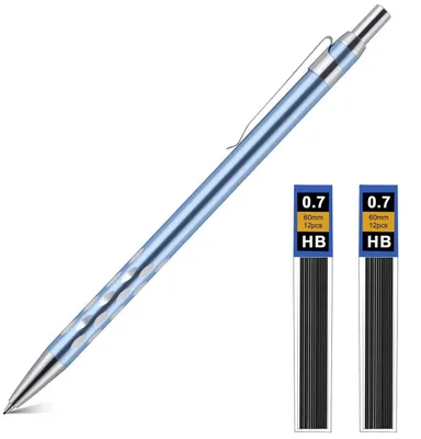 Obrázok produktu pre Sada mechanických ceruziek 0,7 mm, kovová, s 2 náplňami HB, svetlomodrej farby
