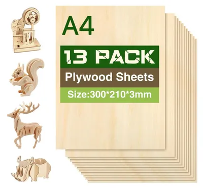 Productafbeelding van Multiplex houten plaat - A4 - 300 x 210 mm - 3 mm - 13 stuks