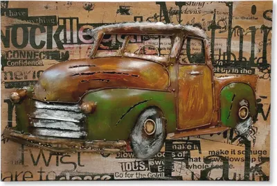 Produktbild von Metall Wandbild auf Holz Leinwand Oldtimer 60 x 40cm Wand-Deko retro look vintage Skulptur