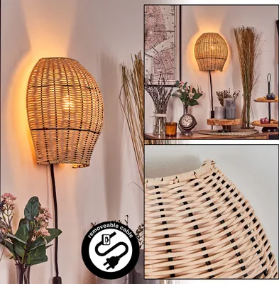 Produktbild von Argenta Wandlampe aus Metall/Rattan in Schwarz/Naturfarben