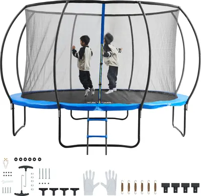 Produktbild von VEVOR Gartentrampolin Trampolin 86 cm Leiternhöhe, Indoor-/Outdoor-Kindtrampolin mit 180 kg Belastbarkeit, Trampoline 360° Sicherheitsnetz Stoßdämpfend, Outdoor Trampoline für Kinder & Erwachsene