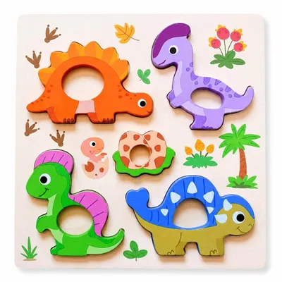 Zdjęcie produktu dla Edukacyjne Drewniane Puzzle Dinozaury Układanka Klocki Montessori