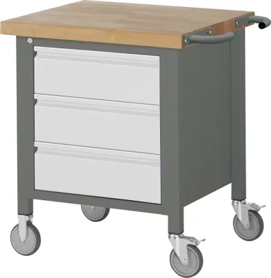 Produktbild von STIER Fahrbare Werkbank Premium, 3 Schubladen, 75x70x88cm, pulverbeschichteter Stahl & Buche