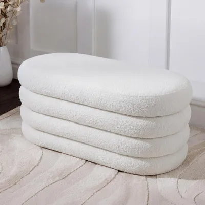 Produktbild von riess-ambiente Polsterbank VOGUE 85cm weiß Bouclé ovale Sitzbank mit Stauraum Schlafzimmer