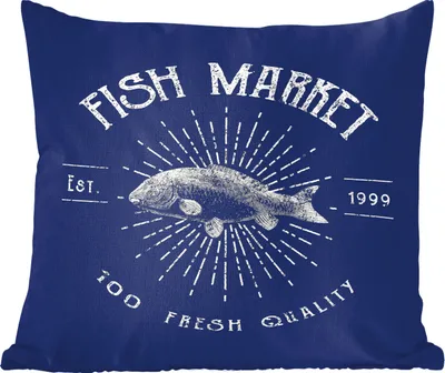 Produktbild von MuchoWow® Zierkissen Sofakissen Wohnzimmer Dekokissen 40x40 cm Jahrgang - Fisch - Text - Foto Kissen - Schlafzimmer Dekoration