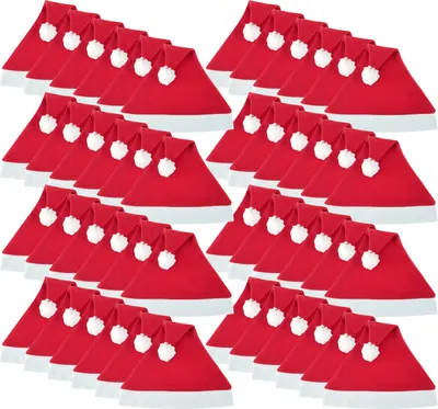 Produktbild von 48 WELLGRO Weihnachtsmützen mit Bommel - 30 x 30 cm (BxH), Einheitsgröße, rot / weiß