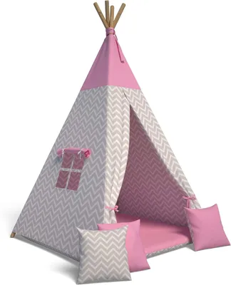 Produktbild von Tipi Zelt für Kinder | Spielzelt Kinder Indoor|Spielzelt mit Weiche Kissen | Langlebig zelt|Kinderfreundlich Tippizelt Indoor (Zickzack Rosa)