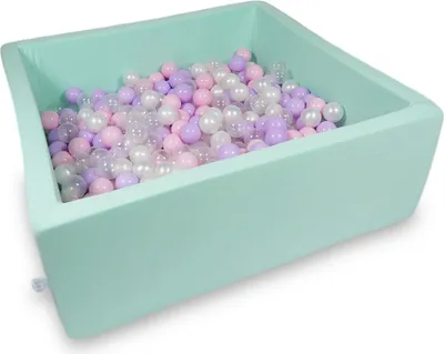 Produktbild von Bällebad 110x110x40cm mint – Mit 600 Bällen / Babyrosa, Perlmutt, Transparent, Heidekraut