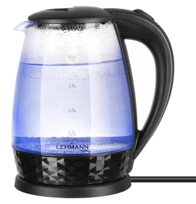 Glaskocher 2 L, 2200 W, BPA-frei, blaue LED, 360°-Sockel