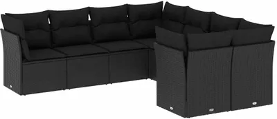 Produktbild von vidaXL 8-tlg. Garten-Sofagarnitur mit Kissen Schwarz Poly Rattan