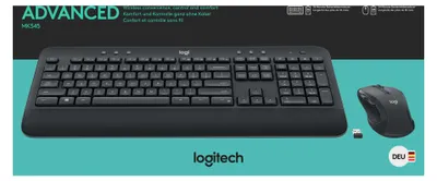 Produktbild von Logitech MK545 Advanced, Volle Größe (100%), Kabelgebunden, USB, QWERTZ, Schwarz, Maus enthalten