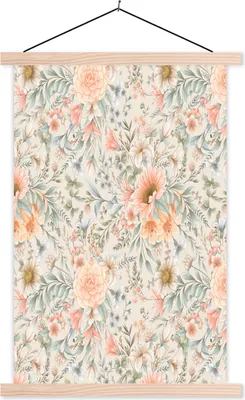 Produktbild von MuchoWow® Textilposter Blumen - Blätter - Pastell 60x90 cm mit holzfarbenen Rahmen - Textil