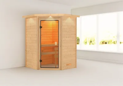 Produktbild von Karibu Sauna Innensauna Antonia Eckeinstieg ohne Zubehör 173x159x191 cm mit Dachkranz