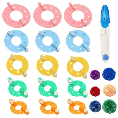 Productafbeelding van Solidchoice - 15-delige Pomponmakerset in 5 Maten en Kleuren