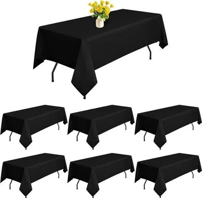 Image de Nappe en polyester noire 153 x 320 cm, lavable, rectangulaire, 8 pieds