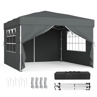 Produktbild von SONGMICS Faltzelt 3 x 3 m, mit Seitenwänden, stabil, tragbar, Pavillon für Garten, Hof, Markt, Sonnenschutz, grau