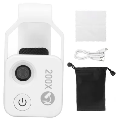 Image de Zoom 200x, mini-microscope de poche pour téléphone avec objectif CPL, éclairage LED, caméra externe portable mobile, blanc