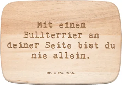 Produktbild von Mr. & Mrs. Panda Schneidebrett Holz Spruch Bullterrier Begleiter - Transparent - Geschenk, Frühstücksbrett, Hunderasse, Hunderassen, Holzbrett, Frühstücksbrettchen