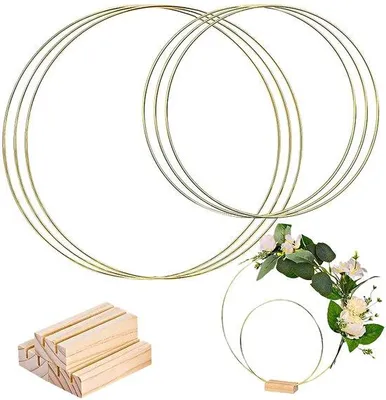 Produktbild von Ibenzoa® Metallringe-Set mit Holzständern – 9-teilig, Metallringe Ø 20 & 30 cm, dekorativ für DIY, Hochzeit & Wohnraumdeko