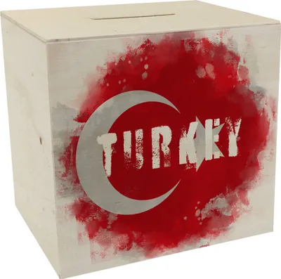 Produktbild von Spardose aus Holz Türkei-Flagge im Used Look - Sparschwein für Urlauber