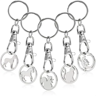 Produktbild von Metallene Schlüsselhänger mit Karabiner und Chip, 5 Stück, Tierform