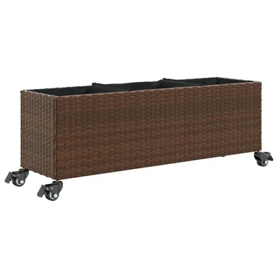 Produktbild von Pflanzkübel mit Rollen 3 Töpfe Braun 107x32x38 cm Poly-Rattan