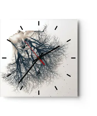 Produktbild von Wanduhr - Quadrat - Glasuhr - Mädchen Baum Grafik - 30x30cm - Schleichendes Uhrwerk - Lautlos - zum Aufhängen bereit - Dekoration Modern - Wanddekoration aus Glas - C3AC30x30-4354