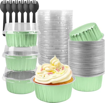 Produktbild von Kuchenbecher aus Aluminiumfolie, Mini-Kuchenformen, Einweg-Backform für Mousse, Pudding, Brownies, persönliche Portionsbackbleche