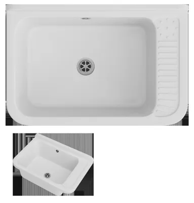 Produktbild von Granitan | Wirtschaftsspüle - NEGRA - mit Siphon - Weiß - 58.4 x 38 cm - für Waschküche und Garage