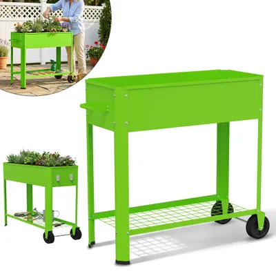 Produktbild von JOIEYOU Hochbeet mit Rollen 80x35x80 cm mit Griff – Metall Pflanzkasten verzinkt mobil Gemüsebeet Garten Balkon mit Ablage 56L, Grün