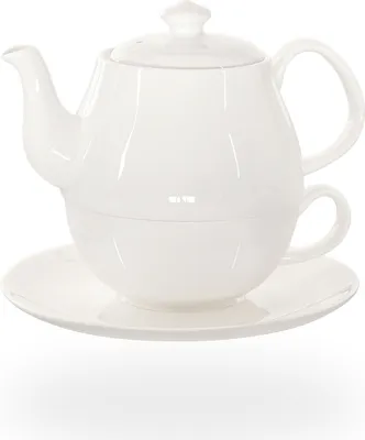 Produktbild von Buchensee Tea for one Set / Teeset Daisy, Teekanne 600ml in weiß, Crystal Bone China Porzellan