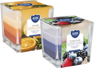 Zdjęcie produktu dla ZESTAW Świeca zapachowa w szkle trójkolorowa BISPOL Aura 32H MIX "1" 2szt.