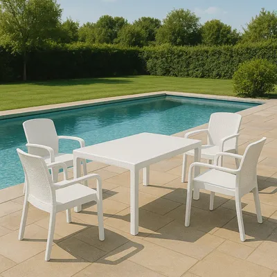 Imagen del producto de Lograto - Juego de Jardín para Exterior, Blanco, 4 Plazas Hecho en Italia