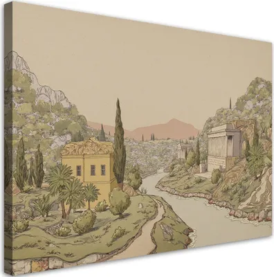Immagine prodotto di Quadro su tela Paesaggio greco 120x80 Feeby Beige quadro per la parete pronto per essere appeso