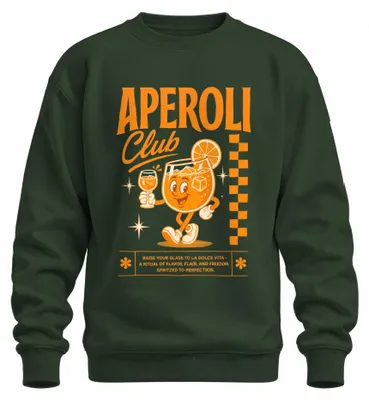 Obrázok produktu pre APEROLI Club – Perfektný Spritz, letný koktail, aperitív. Mikina, pulóver, farba: zelená. Veľkosť: S