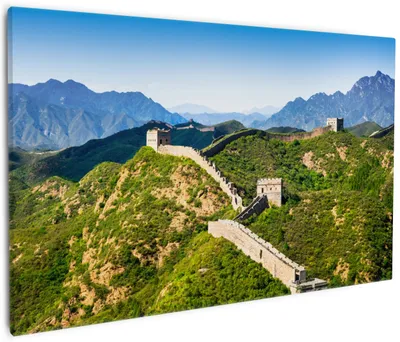 Produktbild von Wallario Premium Leinwandbild Die Chinesische Mauer - Wahrzeichen in China im Sommer in Größe 60 x 90 cm
