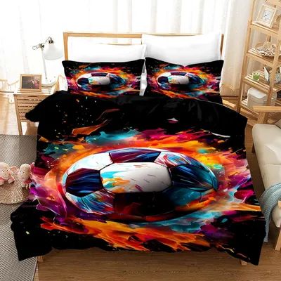 Produktbild von Omgoods – Fußball-Bettwäsche-Set, 135 x 200 cm, mit 2 Kopfkissenbezügen