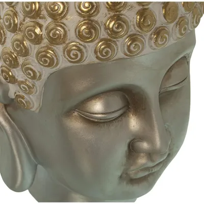 Buddha-Kopf Figur aus Harz, silber-gold, 18x18x35,5 cm